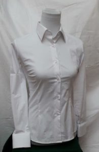 Camicia donna classica manica lung, colletto piccolo, taglio al seno, pence per sagomatura e spacchetti laterali